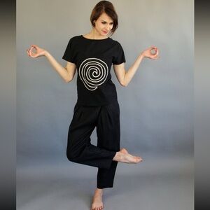 Women’s Boutique Kyta Black Organic Linen Lagenlook Harem Pants Sz XS $112